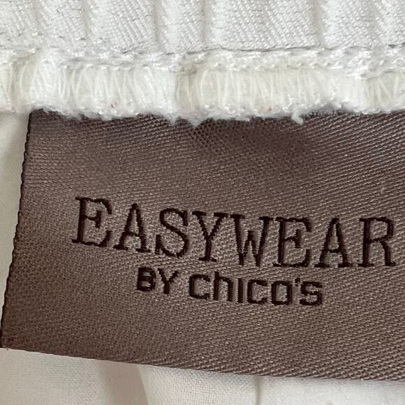Chicos Easywear Pants Large White Cropped Pull-On Relaxed Wide Leg Lined Casual - Picture 4 of 7